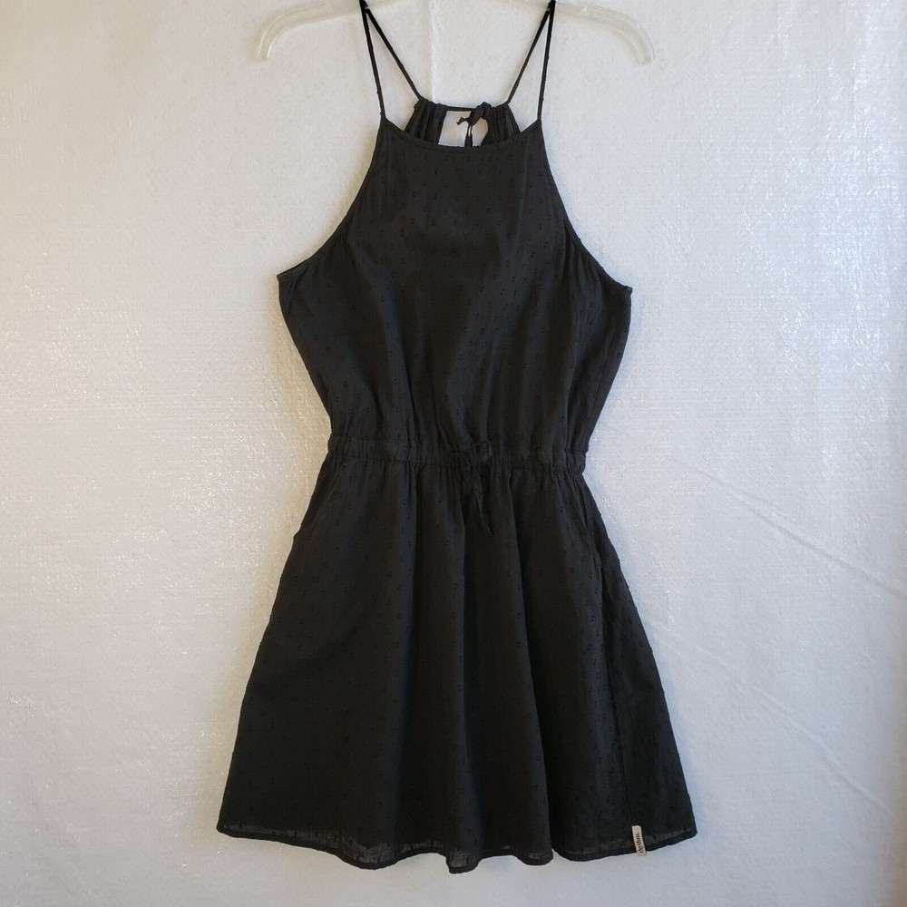 Rhythm Black Sleeveless Midi Dress with Halter Neck